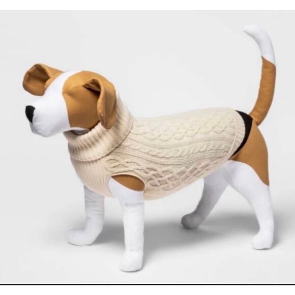 NEW Puppy Dog PET SWEATER & HAT OUTFIT Set LG Cream Knit Boots Barkley to 80lb - Picture 8 of 11